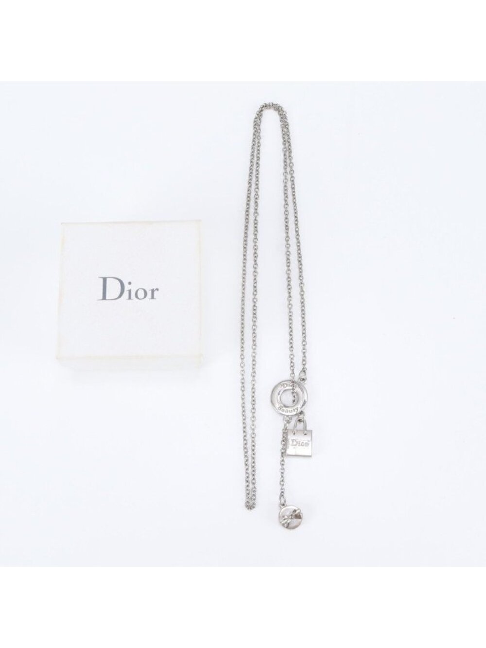 Dior Ribbon Bag Motif Lariat Necklace Silver Pendant